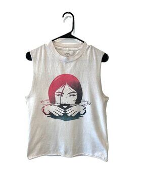 Peekaboo Skull Graphic Reworked Cropped Sleeveless Tee Small Goth Punk Y2K